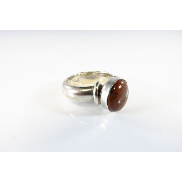 Round Red Obsidian Solitaire in Wide Band Sterling Silver Ring Setting Size 7.25 - Picture 3 of 7